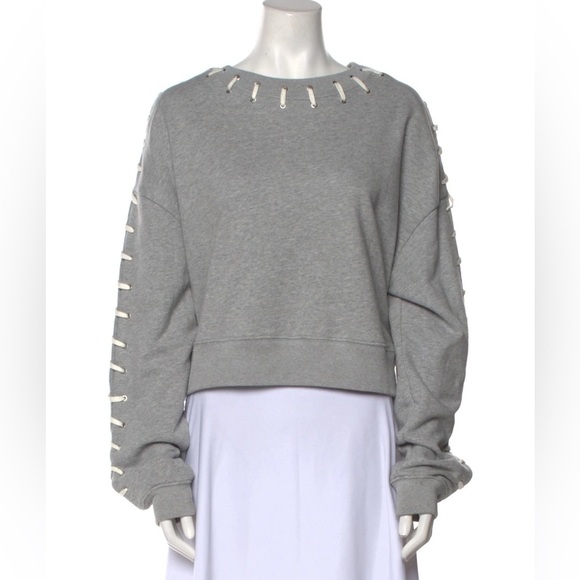 Jonathan Simkhai Loopback Whipstitch Lace Up Gray Cropped Cotton Sweatshirt Sz M - Picture 1 of 10